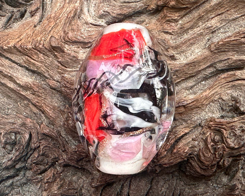 red pink lampwork bead