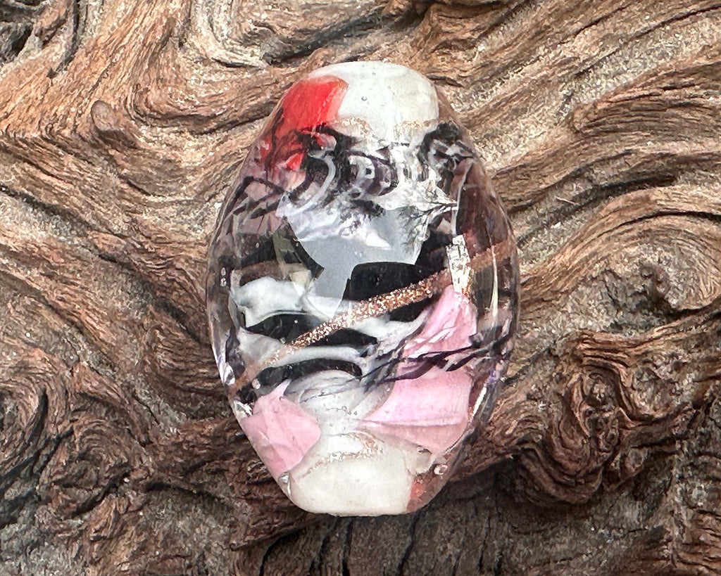 red pink lampwork bead