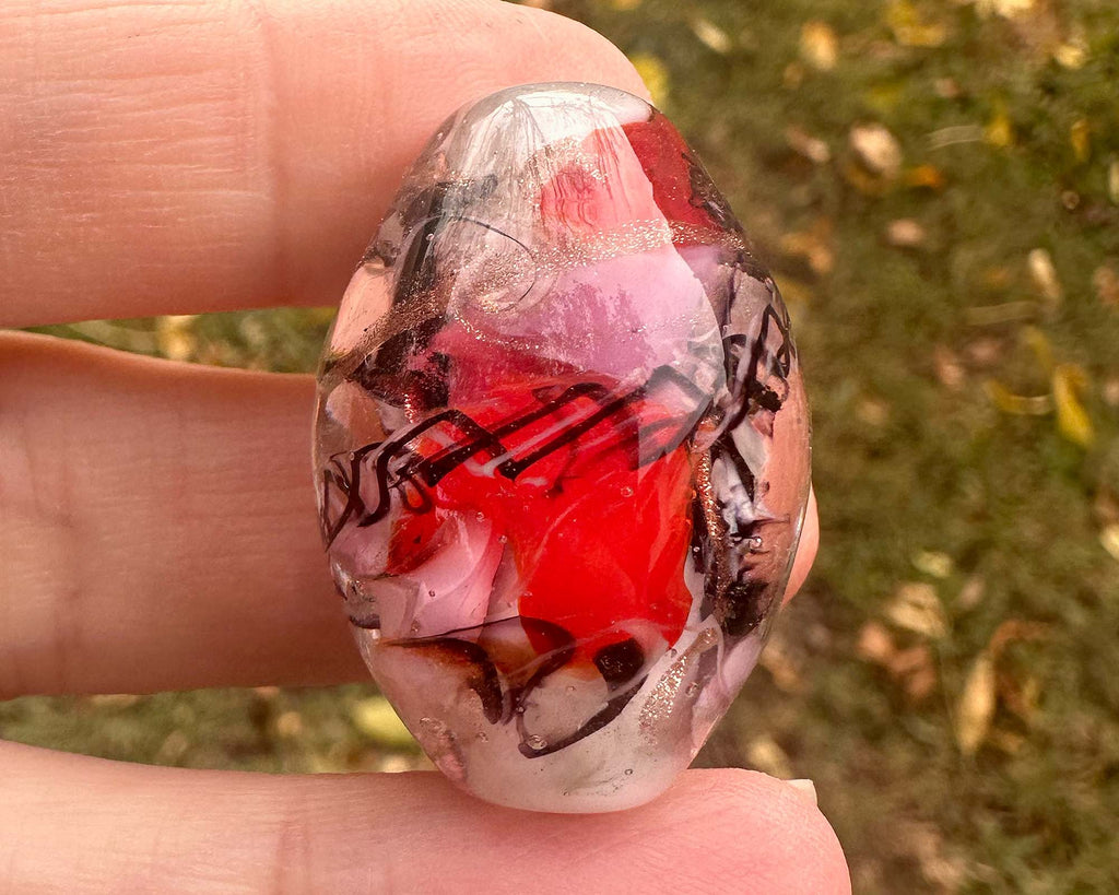 red pink lampwork bead