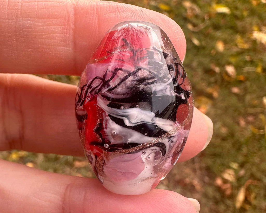 red pink lampwork bead