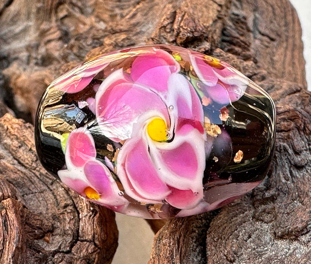 pink floral lampwork bead