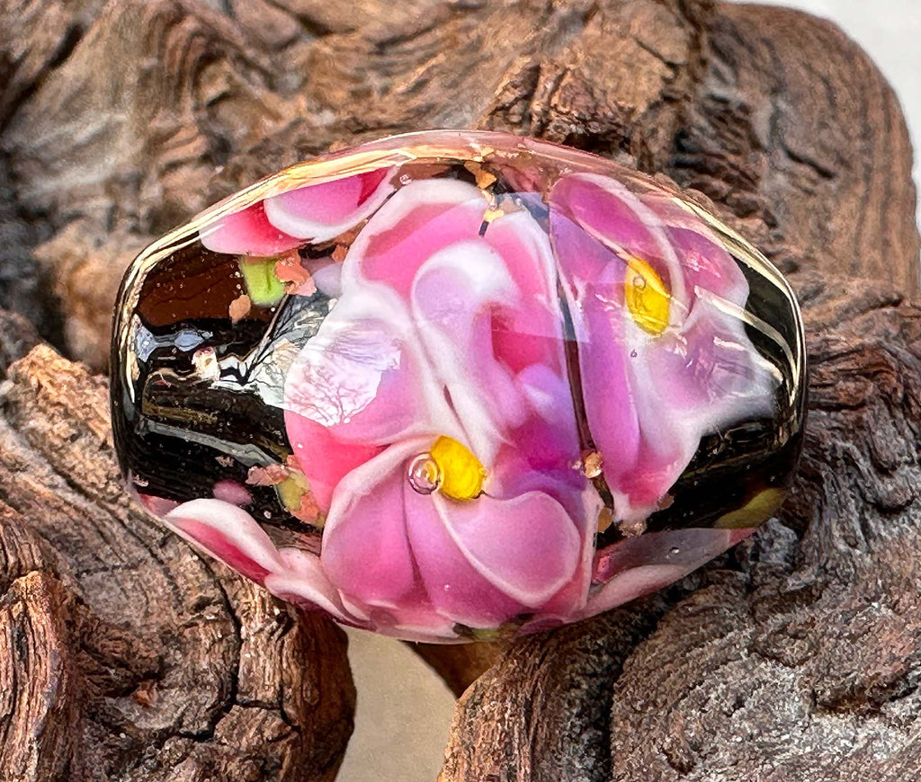 pink floral lampwork bead