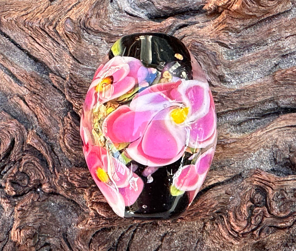 pink floral lampwork bead