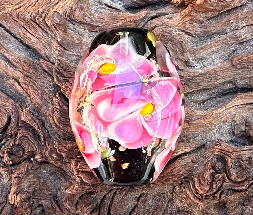 pink floral lampwork bead