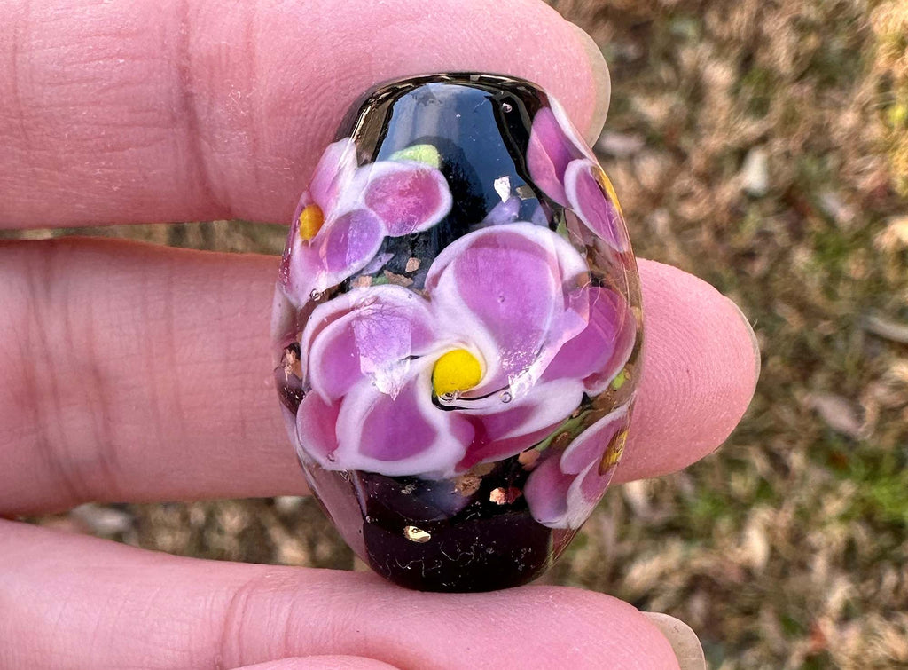 pink floral lampwork bead