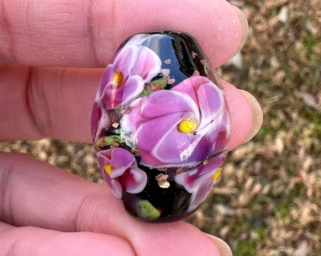 pink floral lampwork bead