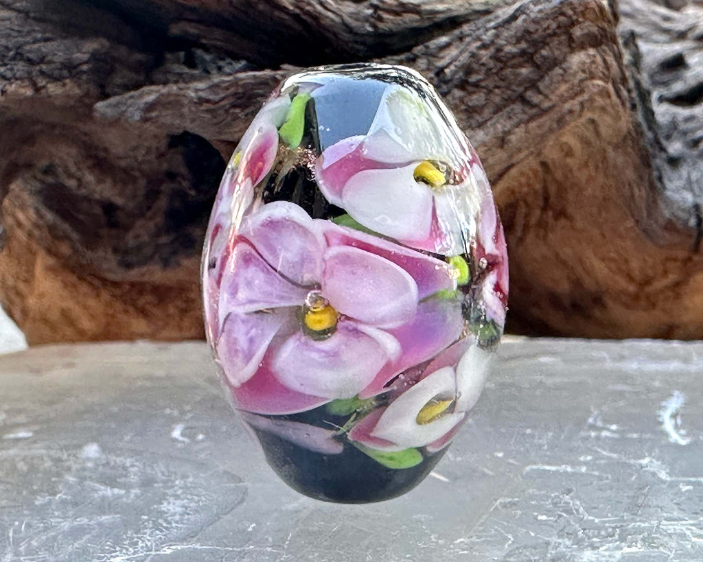 pink floral lampwork bead