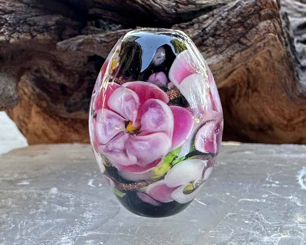 pink floral lampwork bead