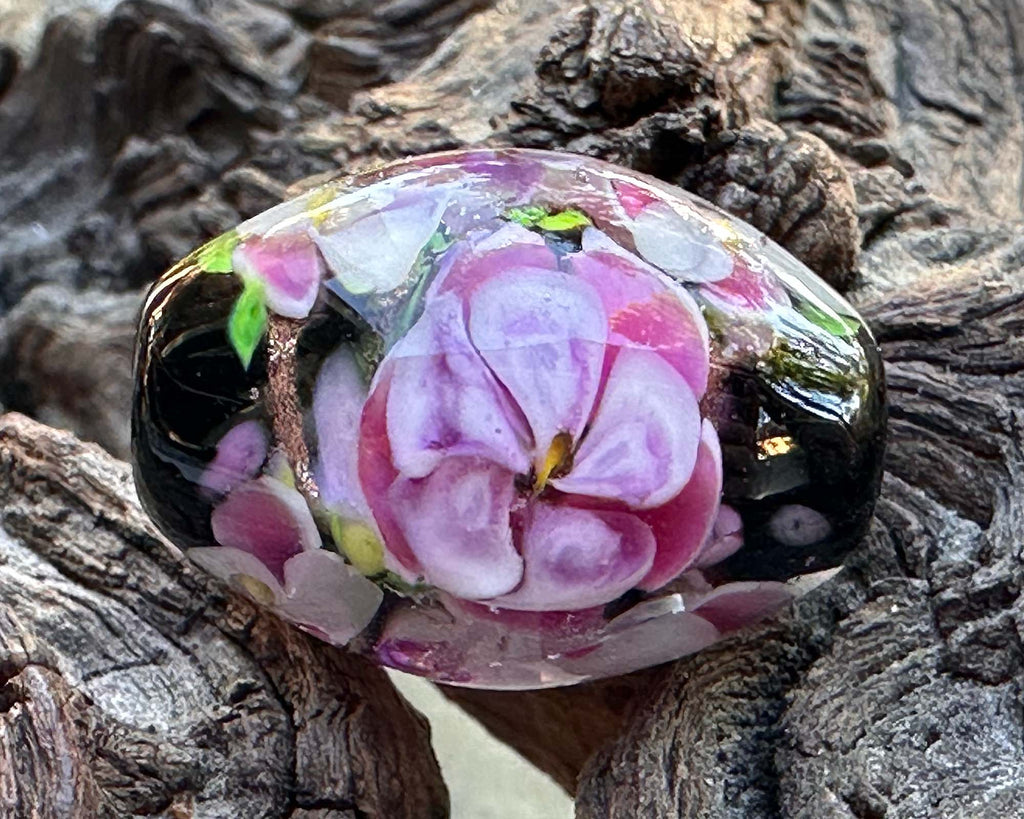 pink floral lampwork bead