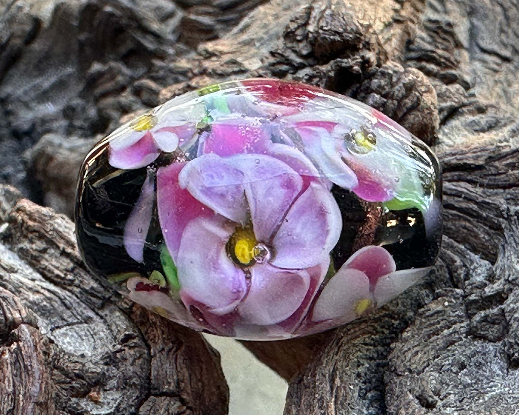 pink floral lampwork bead