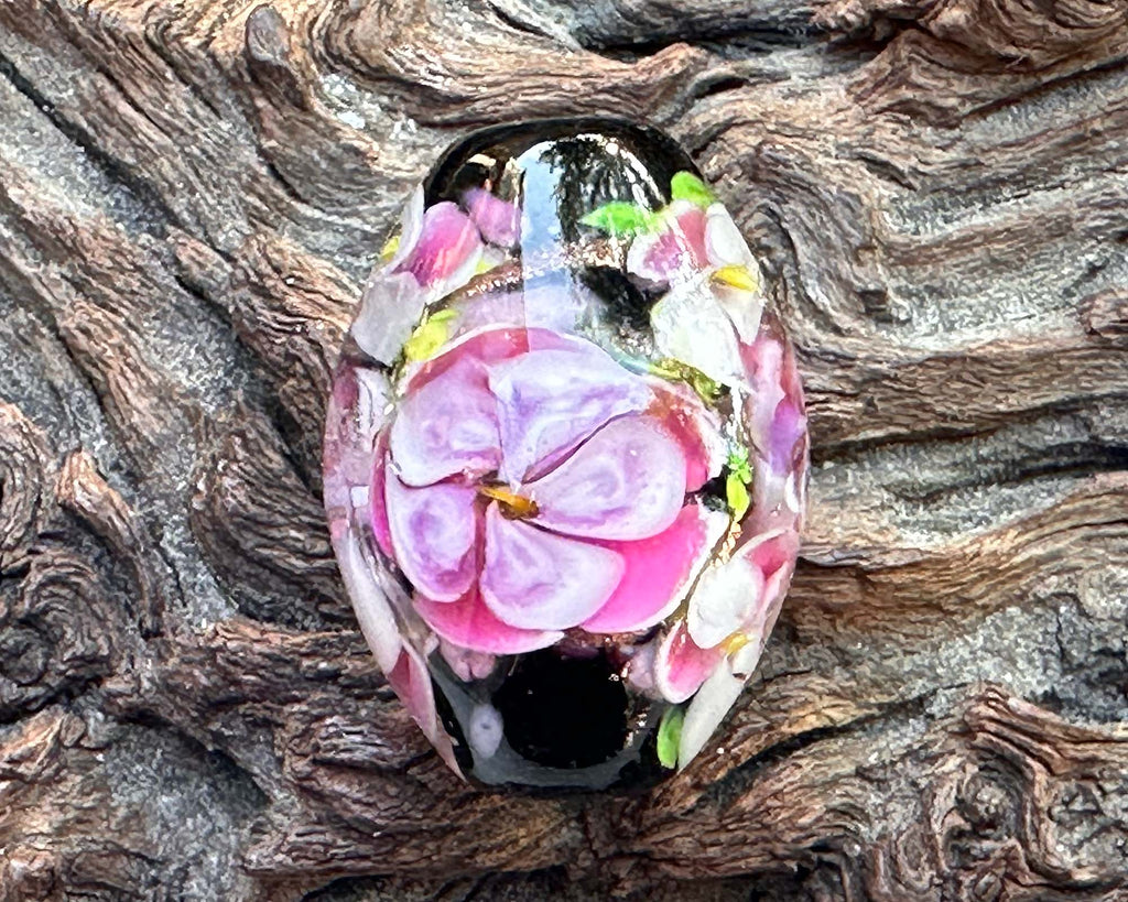 pink floral lampwork bead