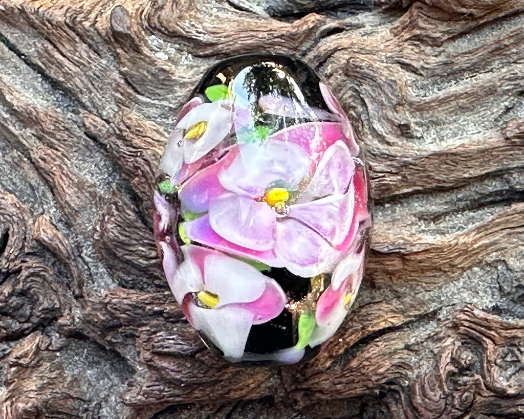 pink floral lampwork bead