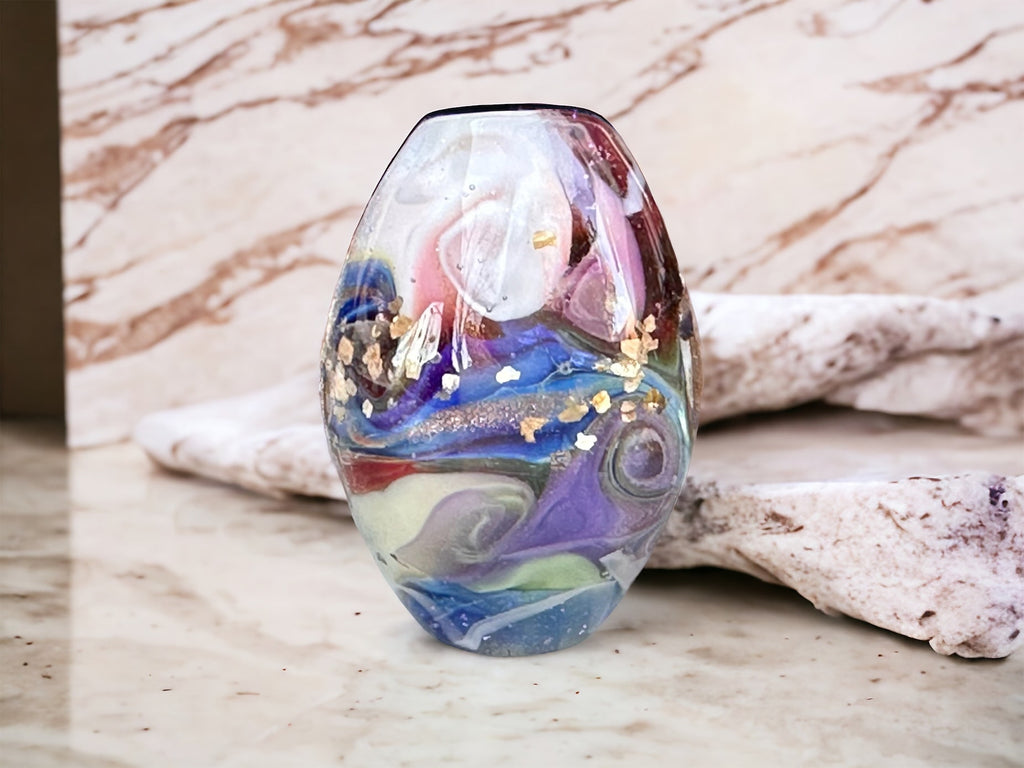 pink blue lampwork bead