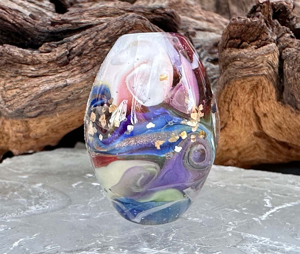 pink blue lampwork bead