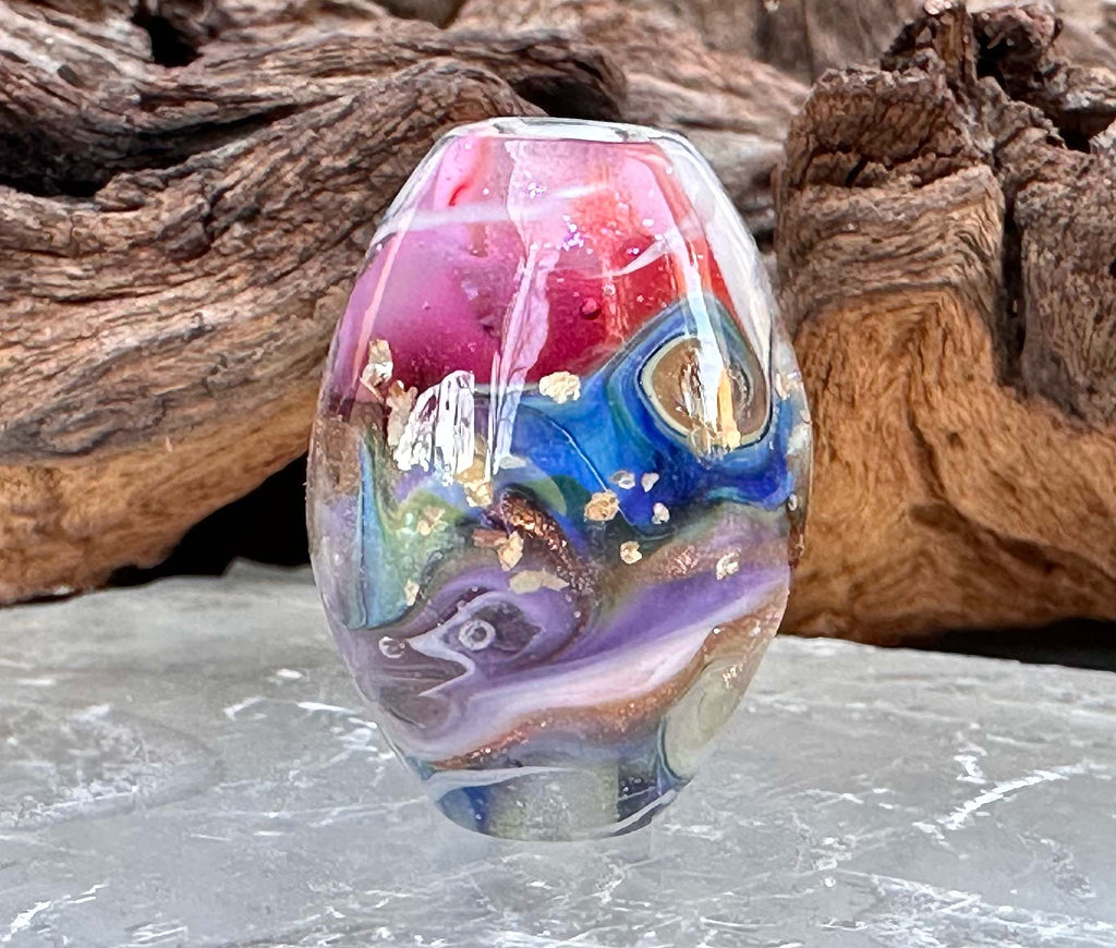 pink blue lampwork bead