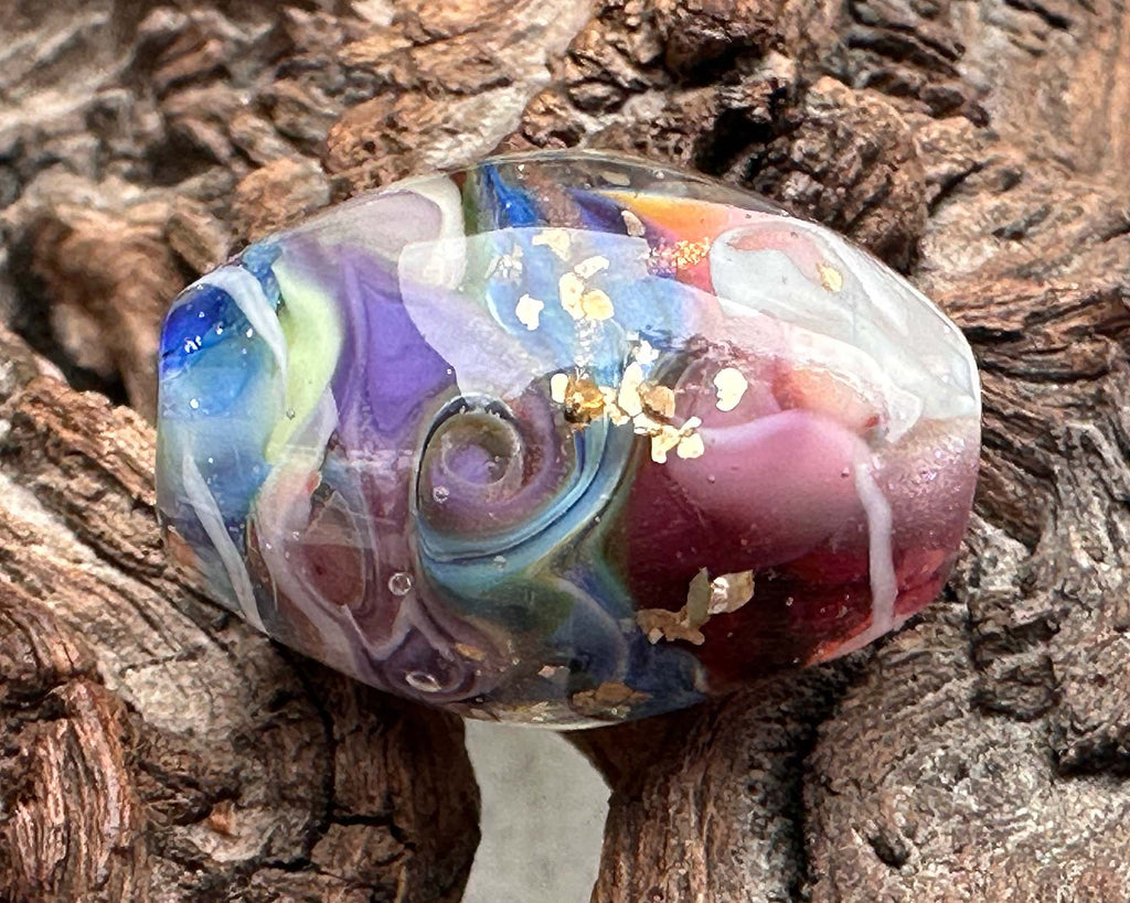 pink blue lampwork bead