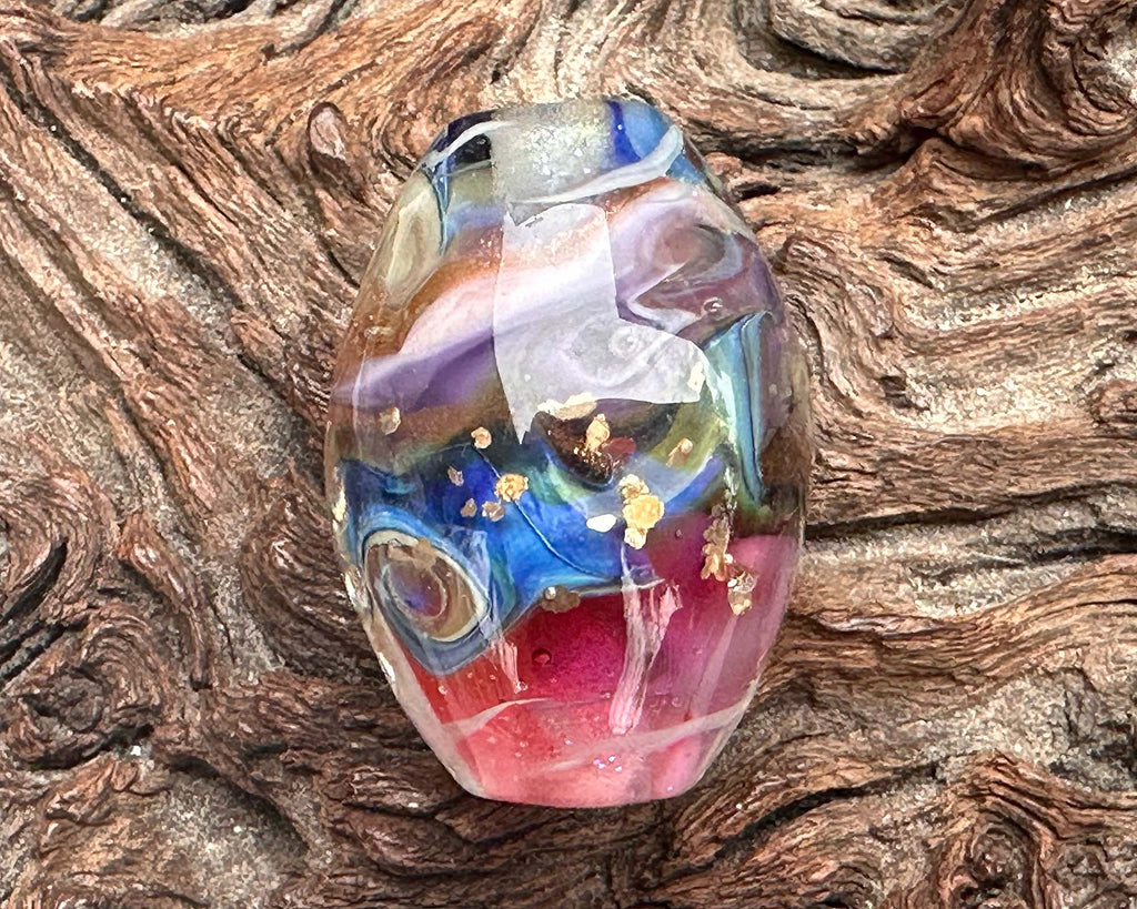 pink blue lampwork bead