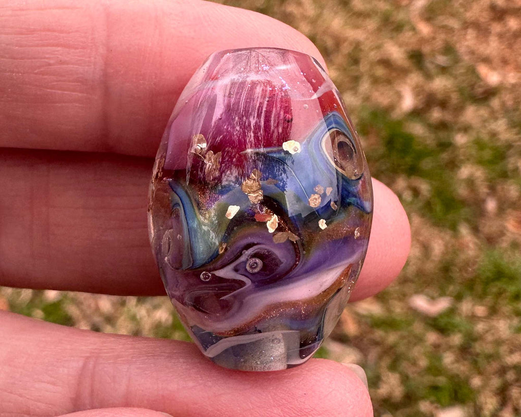pink blue lampwork bead