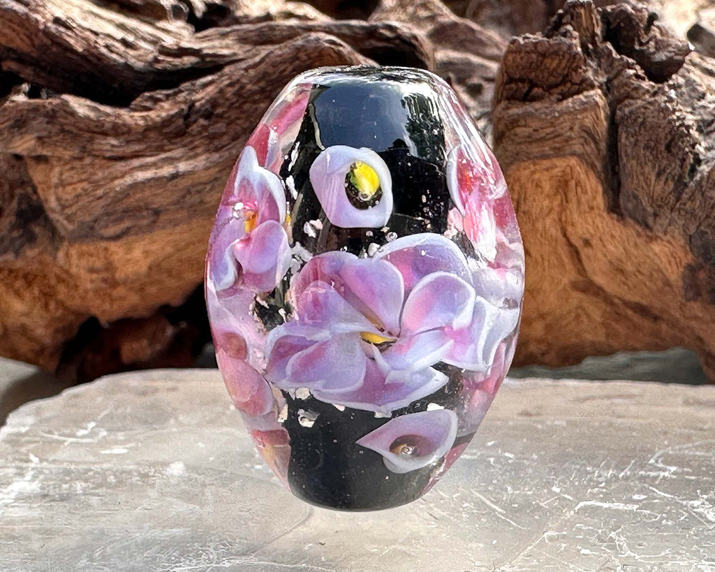 pink floral lampwork bead