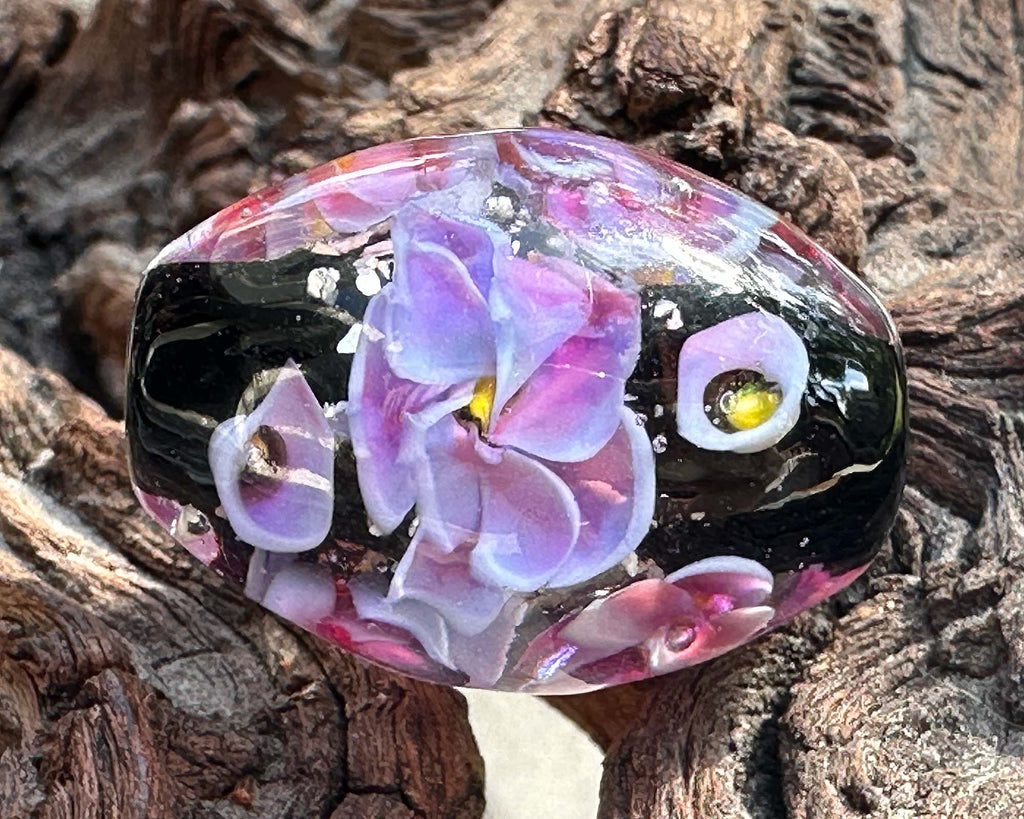 pink floral lampwork bead