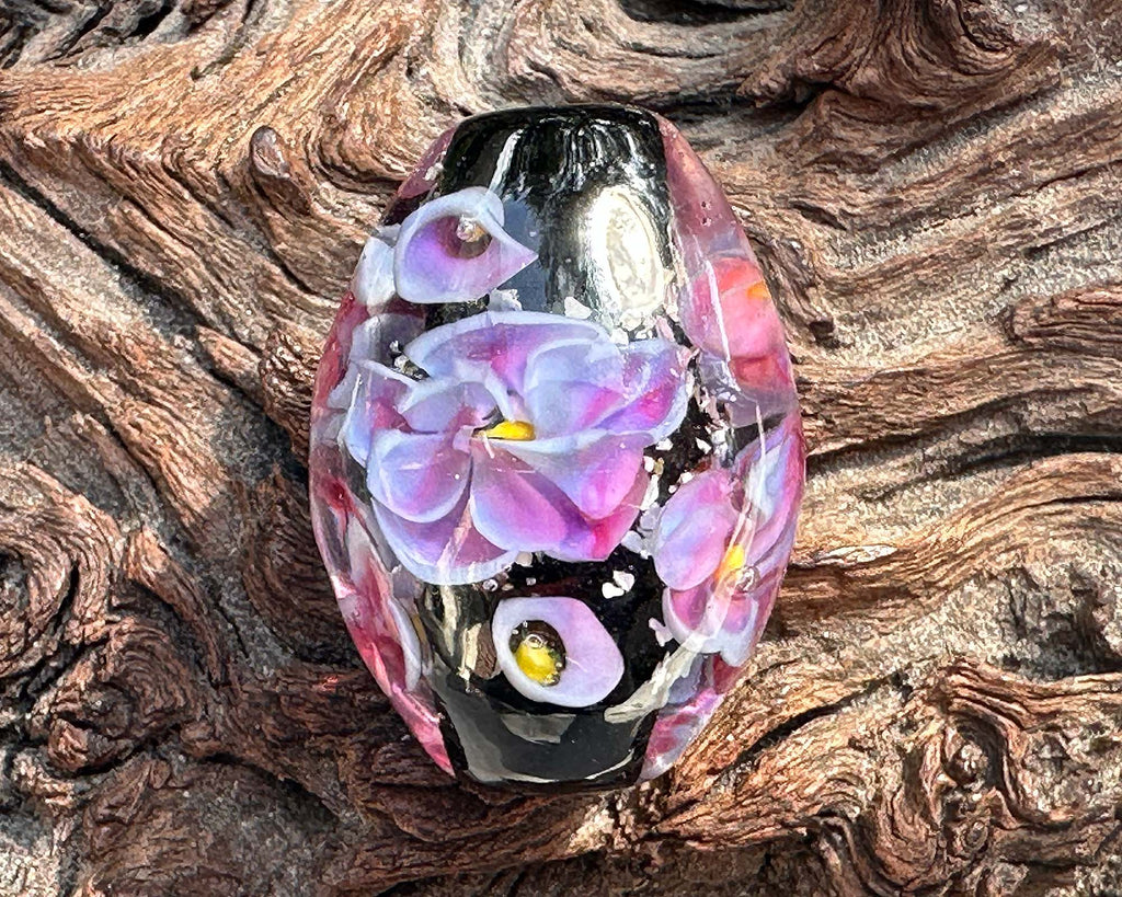 pink floral lampwork bead