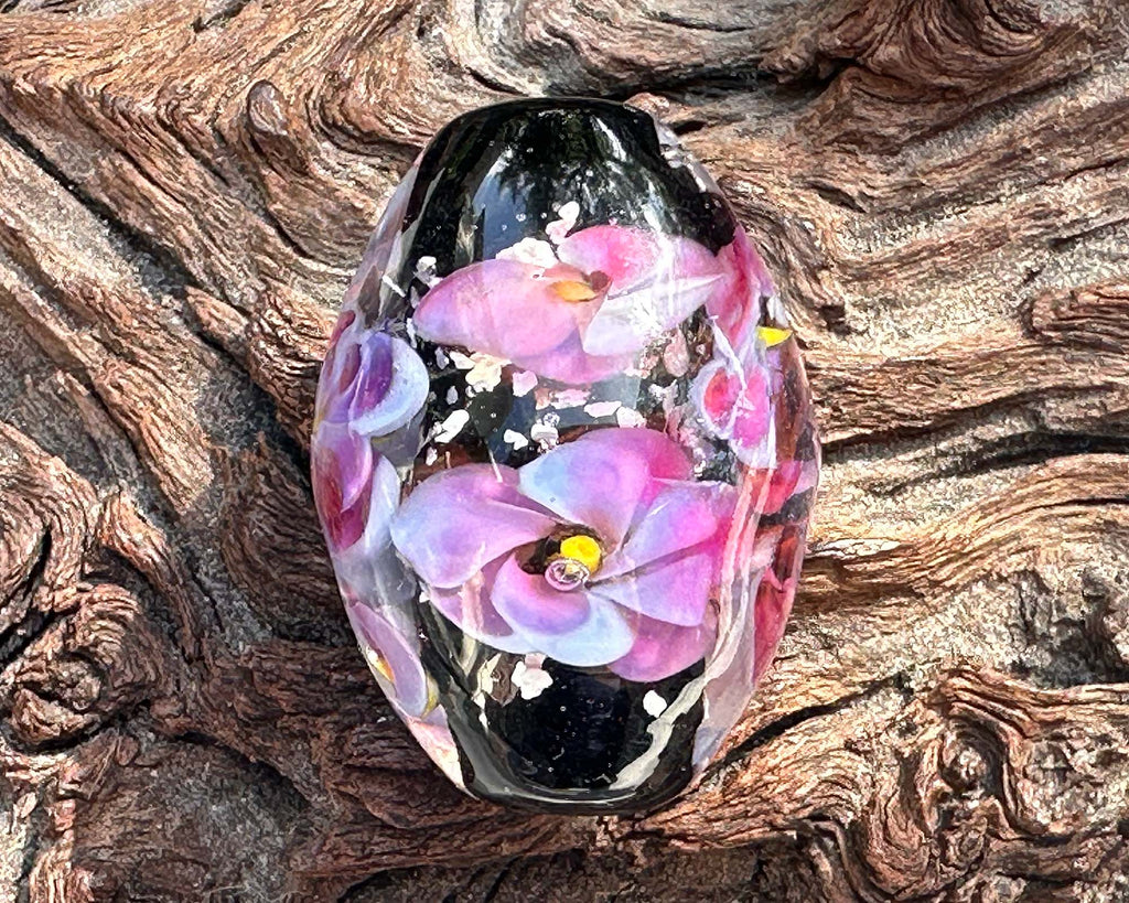 pink floral lampwork bead