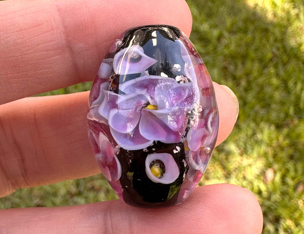 pink floral lampwork bead