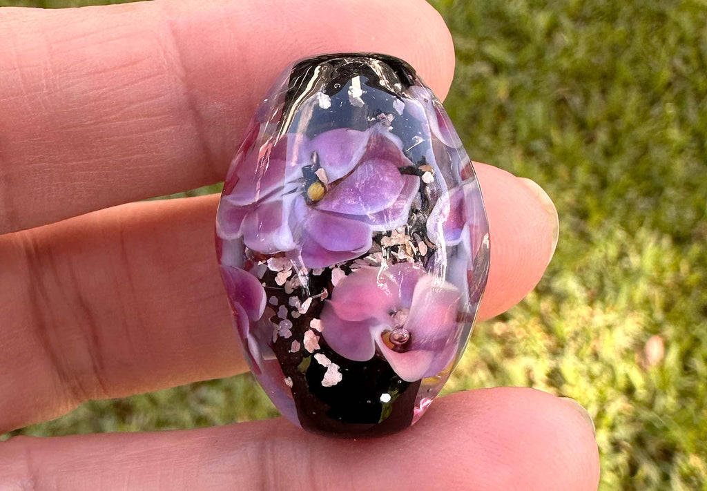 pink floral lampwork bead