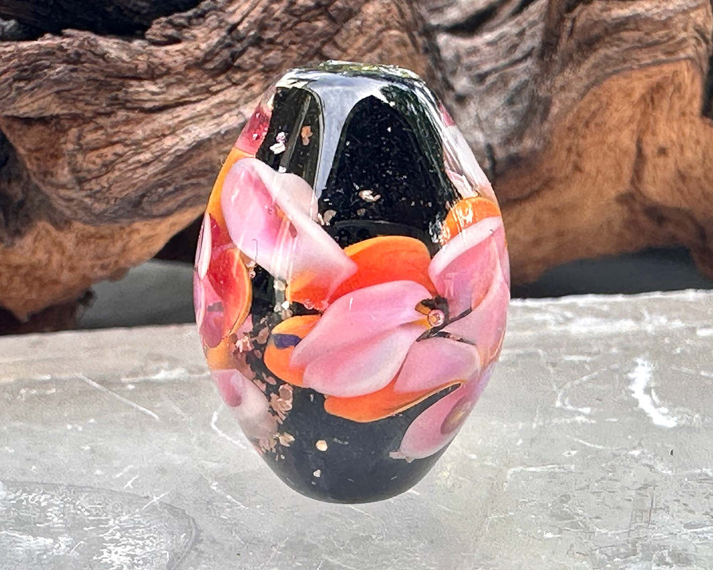 pink floral lampwork bead