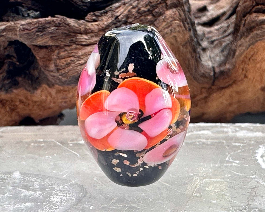 pink floral lampwork bead