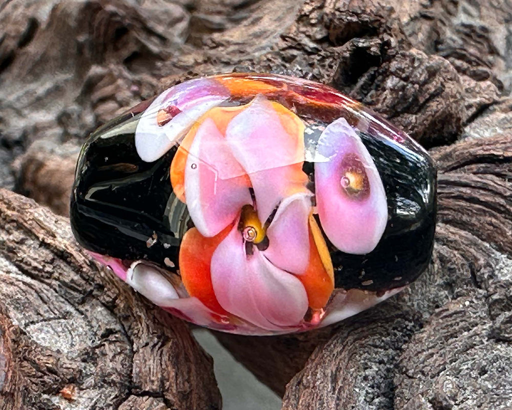 pink floral lampwork bead