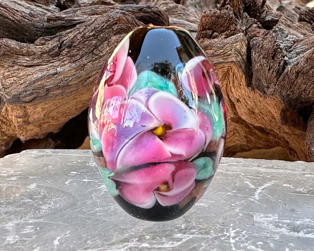 pink floral lampwork bead