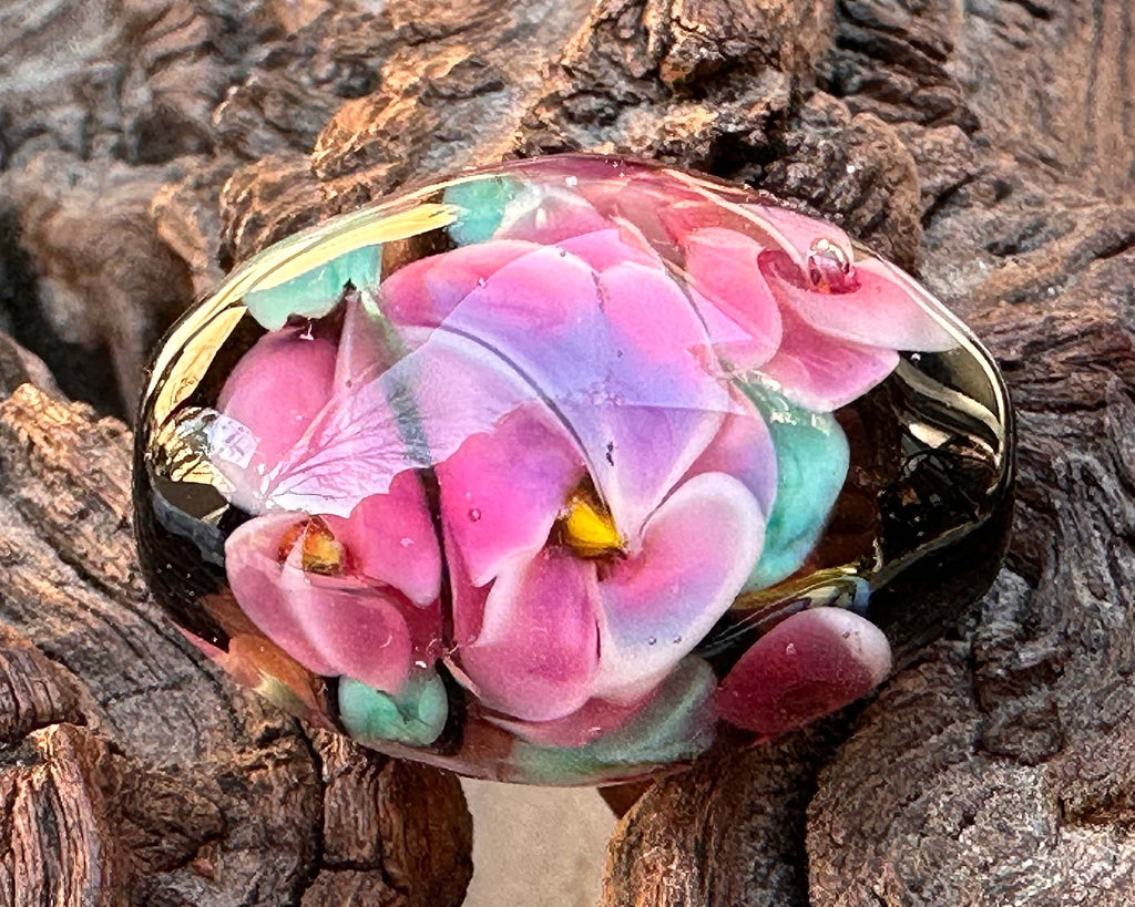pink floral lampwork bead