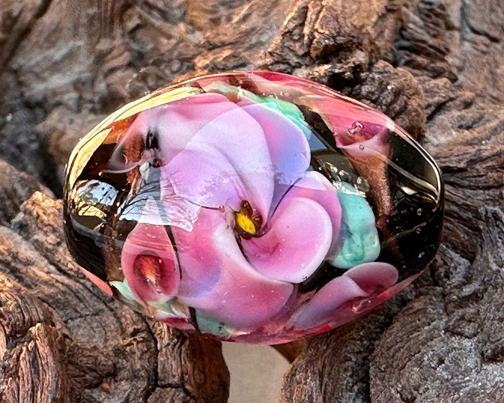 pink floral lampwork bead