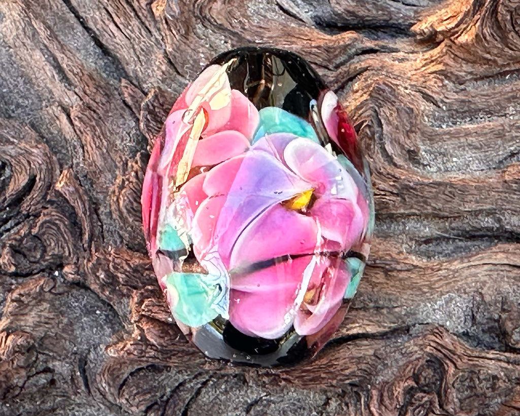pink floral lampwork bead