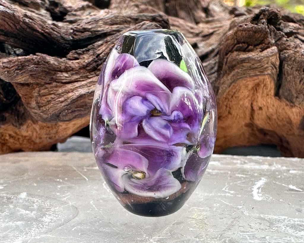 purple floral lampwork bead