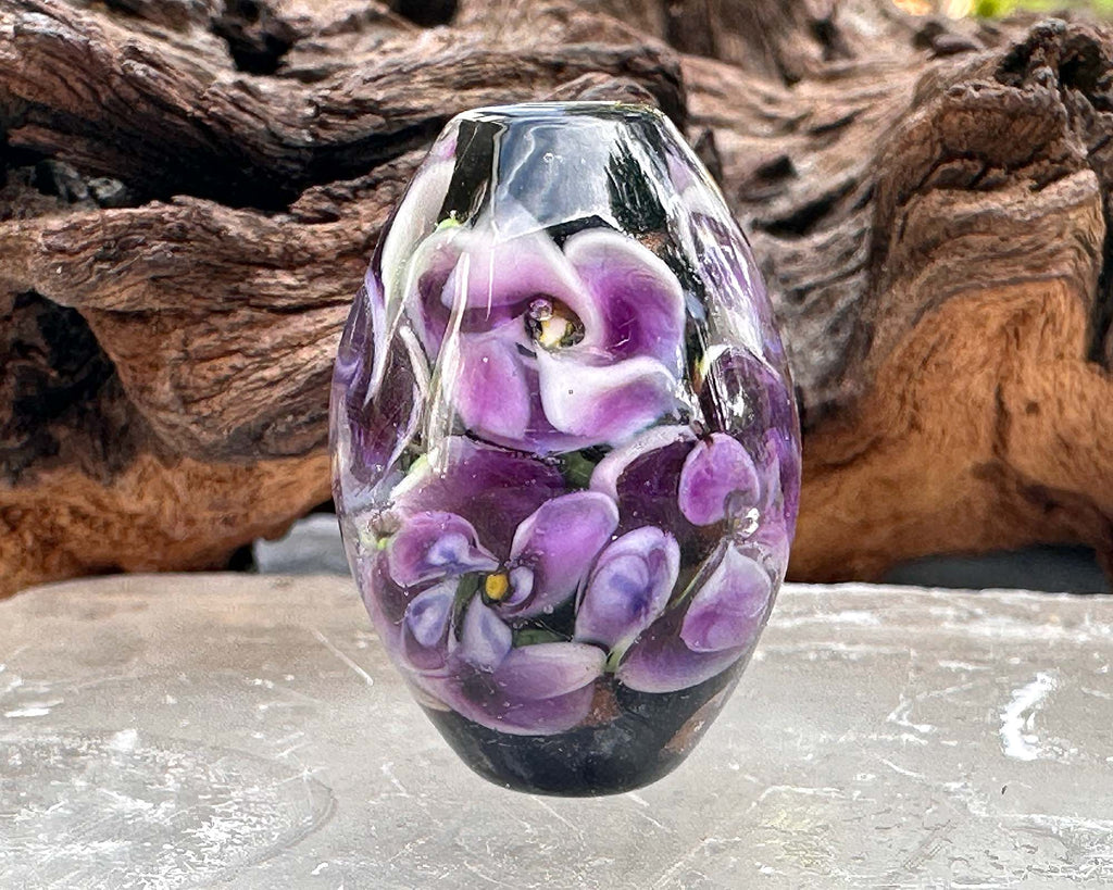 purple floral lampwork bead