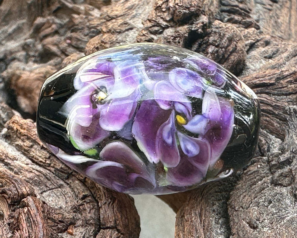 purple floral lampwork bead