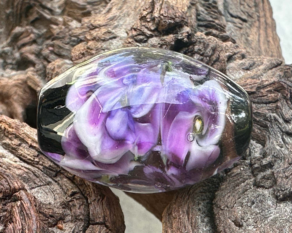 purple floral lampwork bead