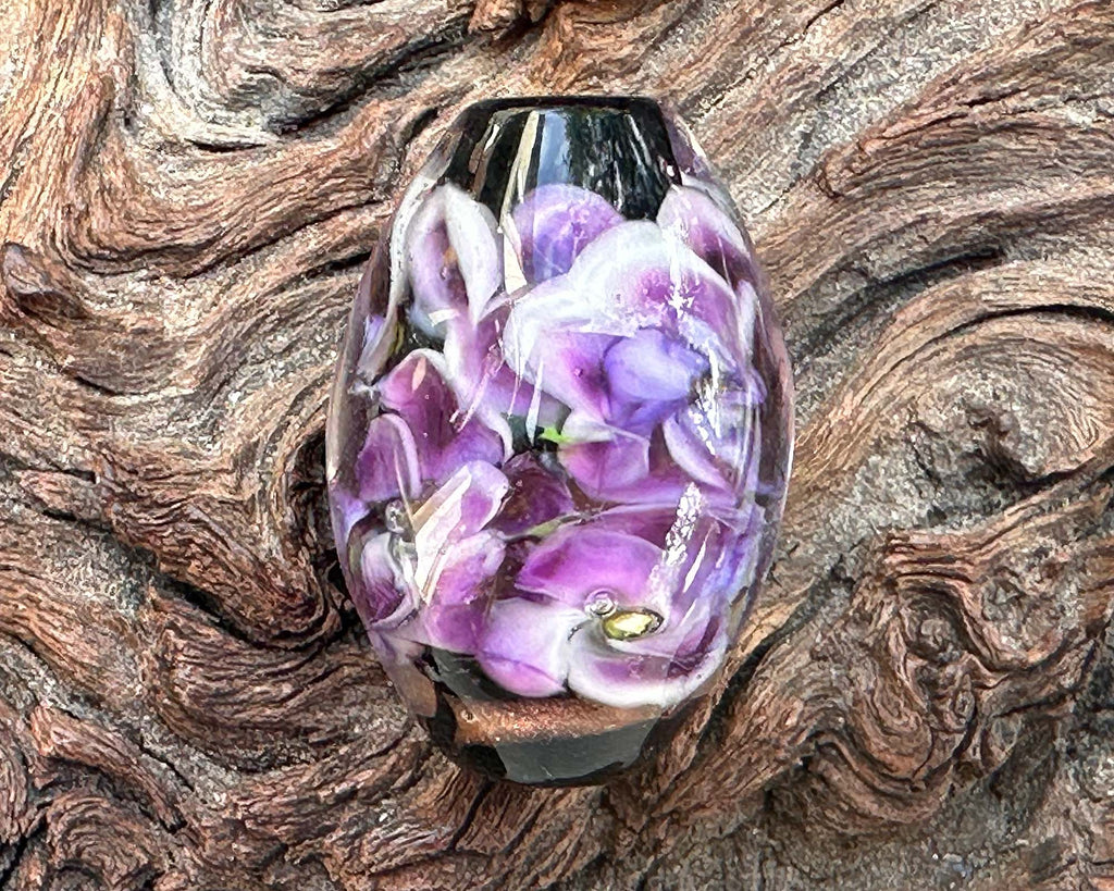 purple floral lampwork bead