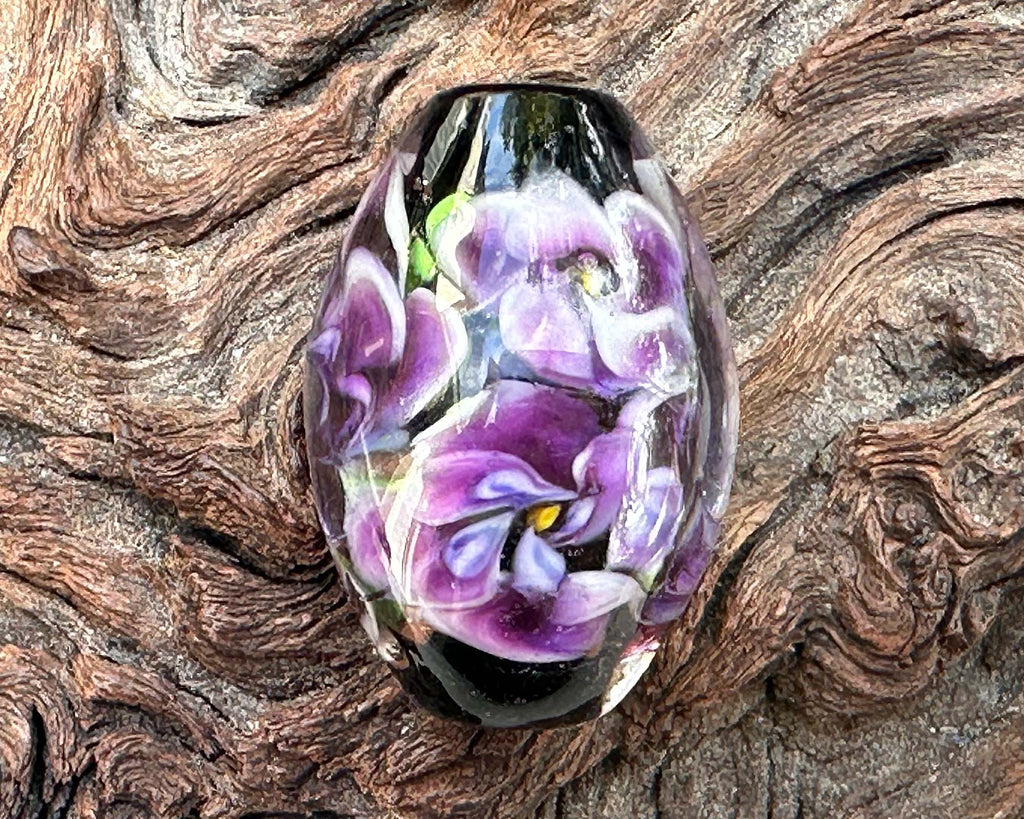 purple floral lampwork bead