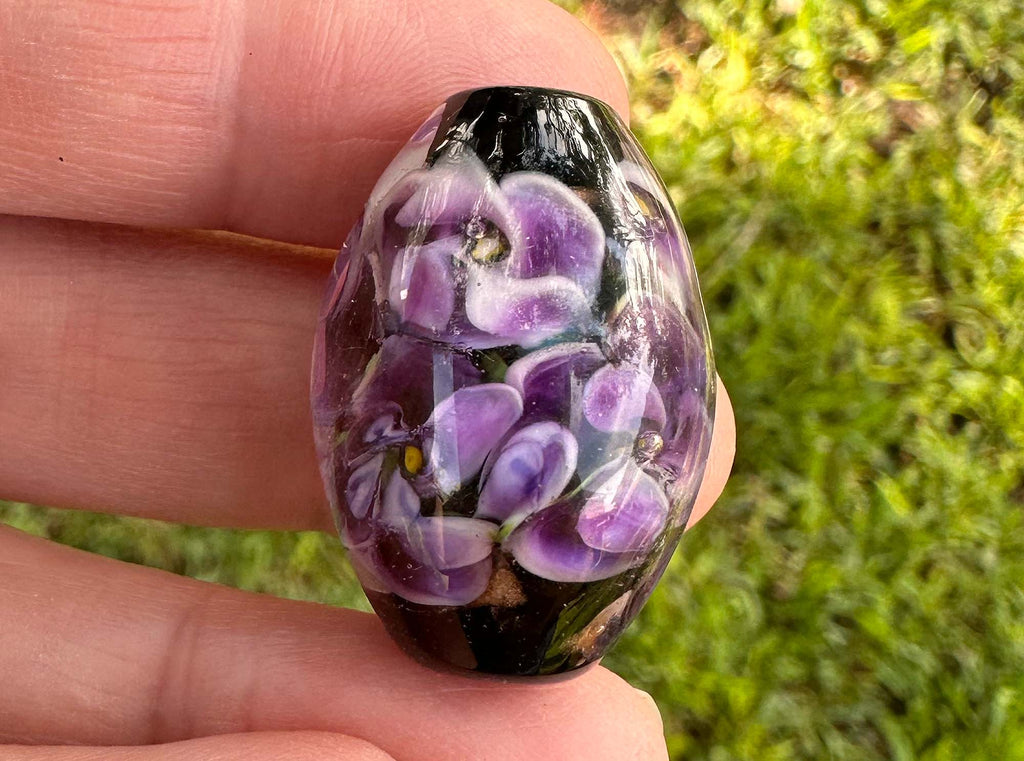 purple floral lampwork bead