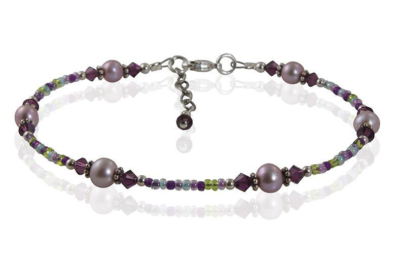 Mauve Freshwater Pearl Beaded Anklet - SWCreations
