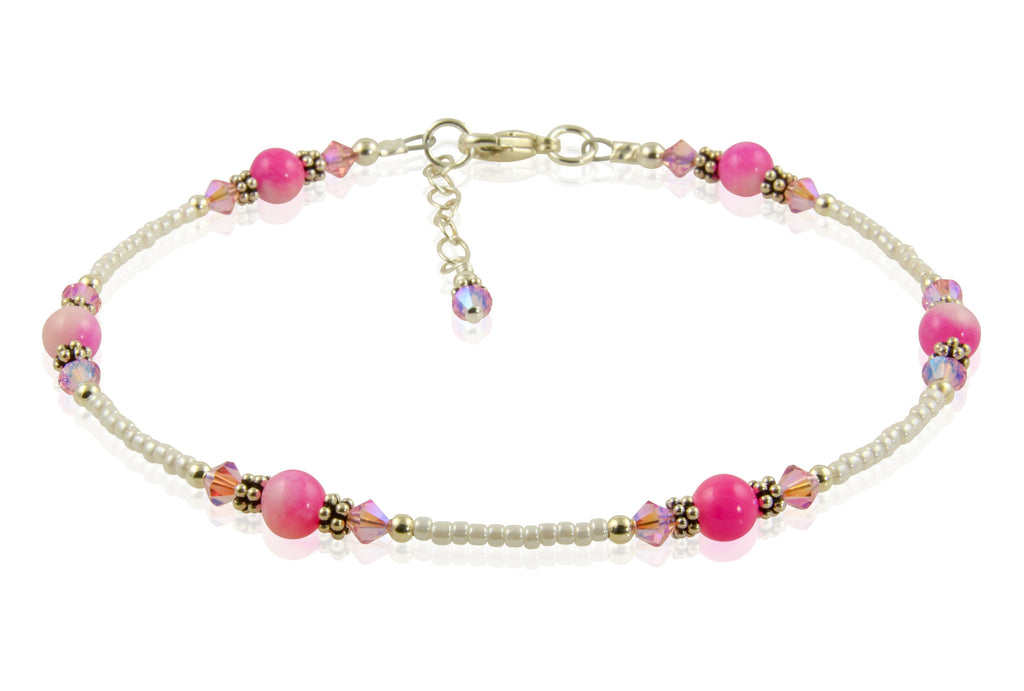 Pink Jade Gemstone Beaded Anklet - SWCreations
