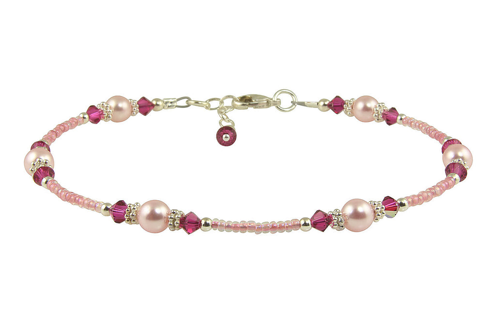 custom pink pearl anklet