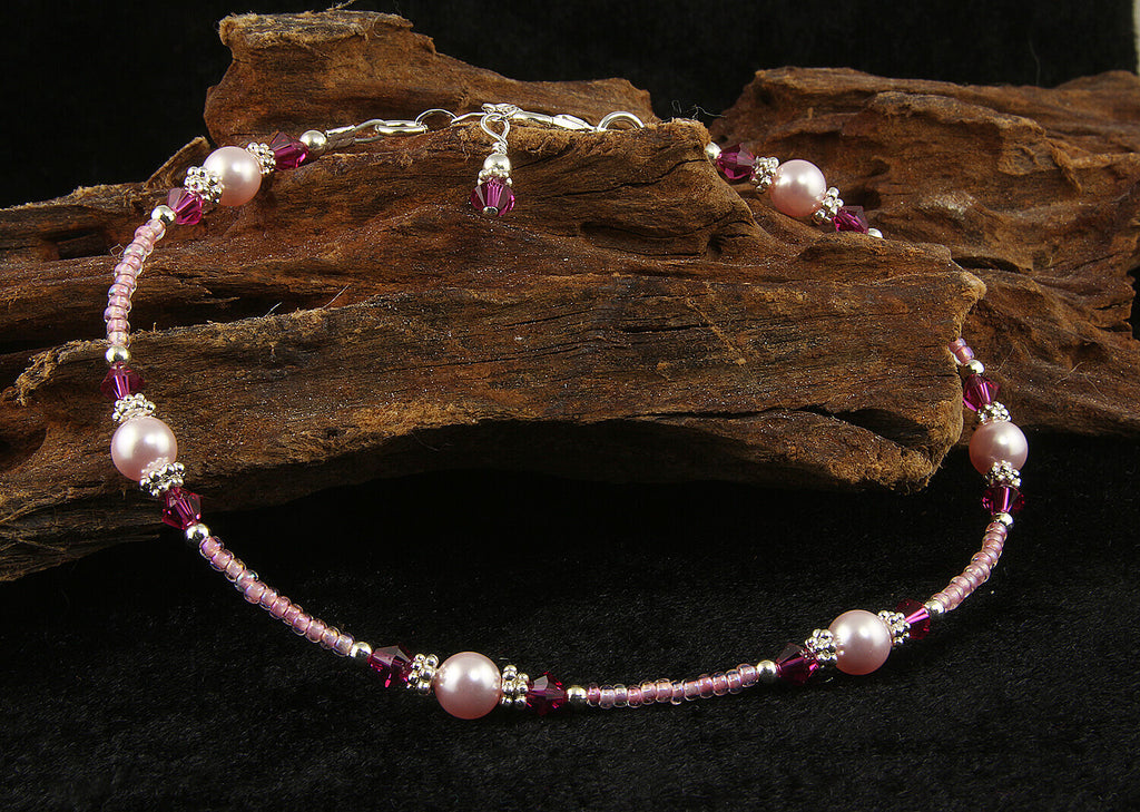 custom pink pearl anklet