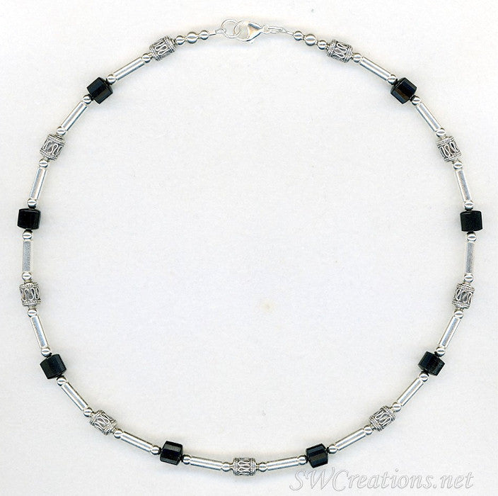 Onyx Gemstone Silver Mens Beaded Necklace - SWCreations
