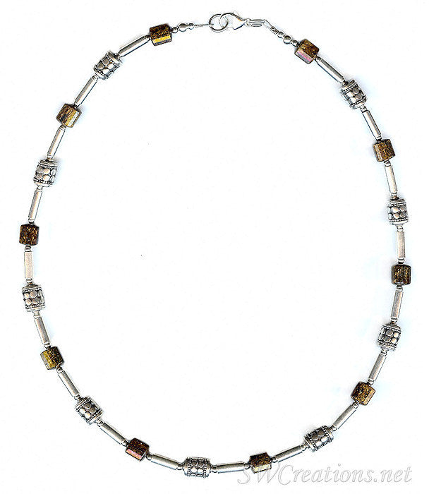 Bronzite Gemstone Silver Men's Beaded Necklace - SWCreations
