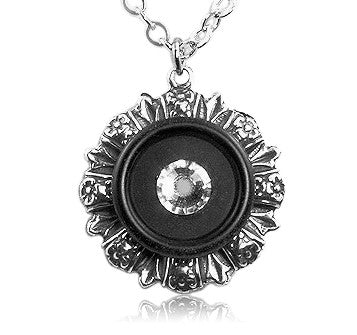 Black Floral Crystal Vintage Button Pendant - SWCreations
 - 1
