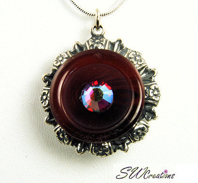 Reversible Floral Crystal Garnet Button Pendant - SWCreations
 - 2